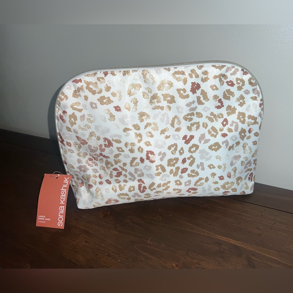 Sonia Kashuk Large Dome Case Makeup Bag in a rose gold leopard print design. NWT
